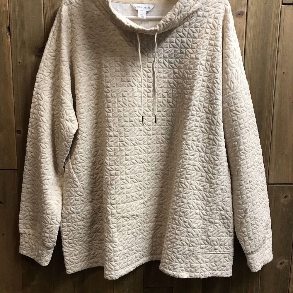 Liz Claiborne Womens Sz. XXLarge Cowl Neck Pull Over Cream Quilt Drawstring - Picture 4 of 10